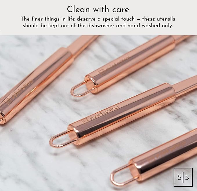 Styled Settings Copper Kitchen Utensils Set, 5-Piece | Copper Kitchen Accessories Includes Stainless Steel Ladle, Spoon, Pasta Fork, Spatula, and Skimmer - Unique Kitchen Gifts - Image 2