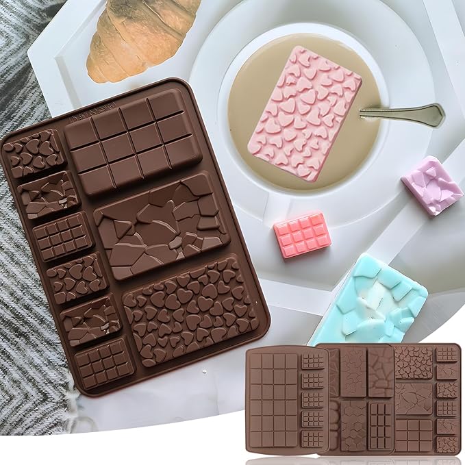 6 boards (42 pcs) Chocolate Mold, VEINARDYL Silicone Break-Apart Waffle Molds, Non-Stick Thick Protein and Energy Bar Mold for Fondant Candy Wax Melt DIY Handmade Gifts