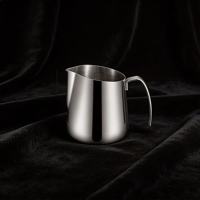 Espresso Milk Pitcher Stainless Steel with Angled Pour Spout, Measurement Marks and Side Handle for Home Coffee Mixing Pour Spout and Grip Handle for Coffee Prep - Image 5