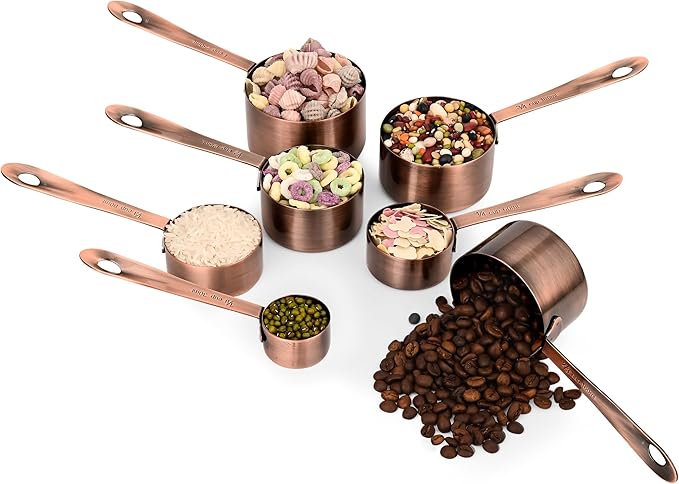 Measuring Cups and Spoons Set, Copper Measuring Cups and Spoons Set 17, Stainless Steel Measuring Cups and Spoons set, Metal 7 Measuring Cups and 9 Measuring Spoons with 1 Leveler for Kitchen