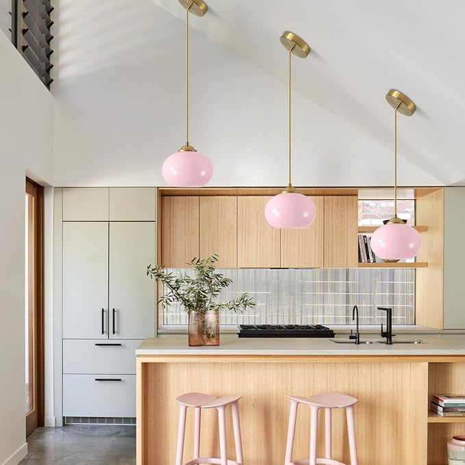 KCO Lighting Pink Globe Pendant Light Mid Century Modern Small Glass Pendant Lighting Brass Gold Chandelier Nordic Girl Room Kitchen Island - Image 7