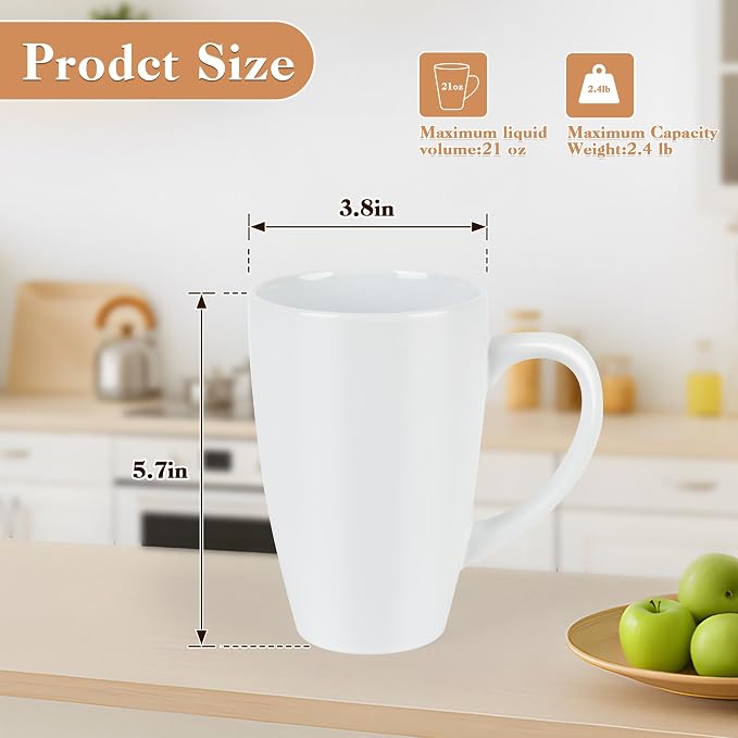BYCNZB 20oz Extra Large Ceramic Tall Coffee Mugs Set for Coffee Tea Hot Cocoa set of 4 Dishwasher & Microwave Safe (Matte white) - Image 2