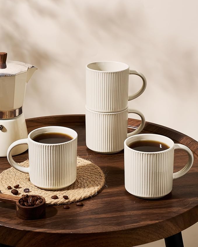 famiware Coffee Mug Set for 6, Star 12 oz Catering Mugs Cup Set with Handle for Coffee, Tea, Cocoa, Milk- Ceramic Stoneware Drinkware Set, Oat - Image 3
