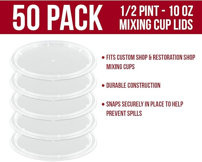 Custom Shop Paint Mixing Cup Lids Only (Box of 50) 1/2 Pint Size - Exclusively Fits Custom Shop/TCP Global Cups, 8 Ounce Size - Auto Paint Cup Lids for Acrylic Paints & Epoxy Resin Containers