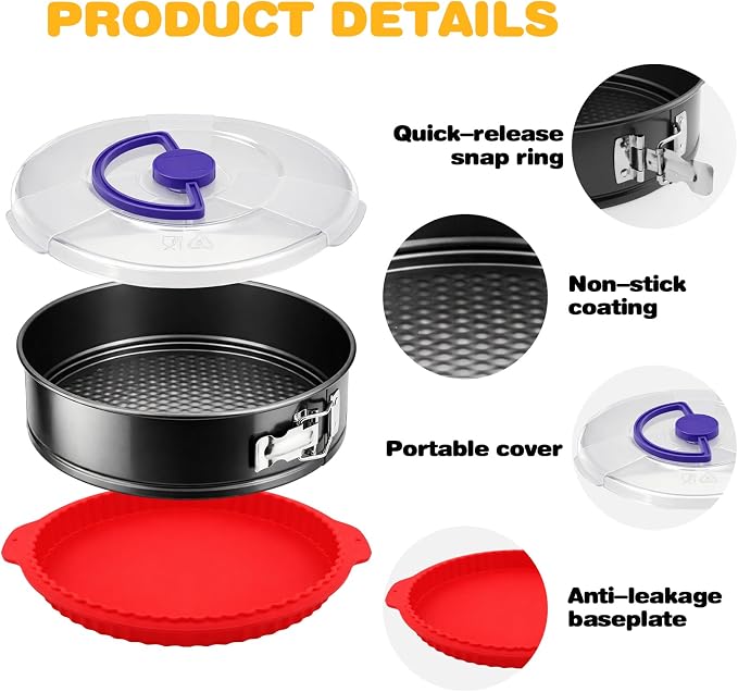 9 Inch Springform Cheesecake Pan with Lid and Protector Leakproof Spring Form Pan for Nonstick Cheesecake Travel Friendly Carbon Steel Bakeware for Pie Cake Pizza (9 inch) - Image 4