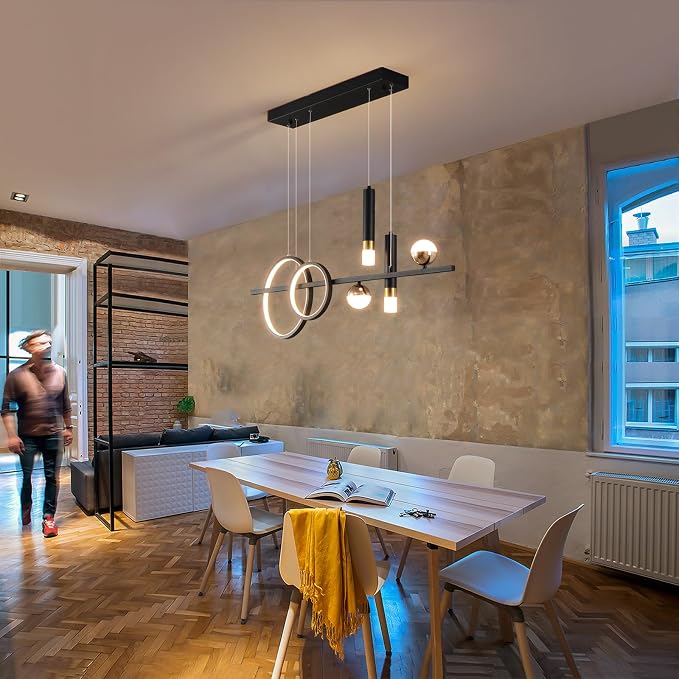 Siittoo Modern Linear Chandelier, Dimmable LED Pendant Light with Remote | 39.4" Black Gold Hanging Light Fixture, 48W Kitchen Island Pendant Lighting for Dining Room and Living Room - Image 2