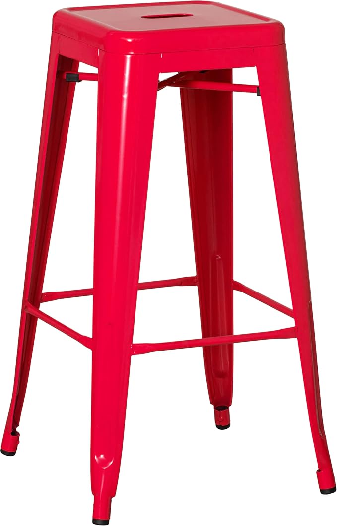 30-inch Backless Metal Bar Stool Stackable Heavy-Duty Counter-Height Chair for Home Bars Patios Kitchen Islands Cafes Restaurants Bistros and Dining Areas for Indoor & Outdoor Use, Red by Basicwise