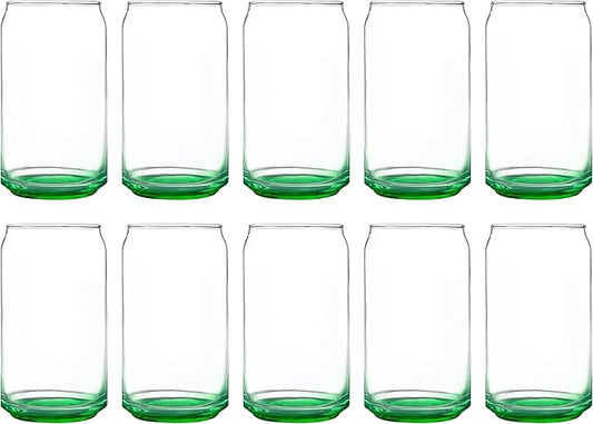 DISCOUNT PROMOS Beer Can Glasses Set of 10, 16 oz. Pint Sized, Soda Can Shape, Glassware, Green