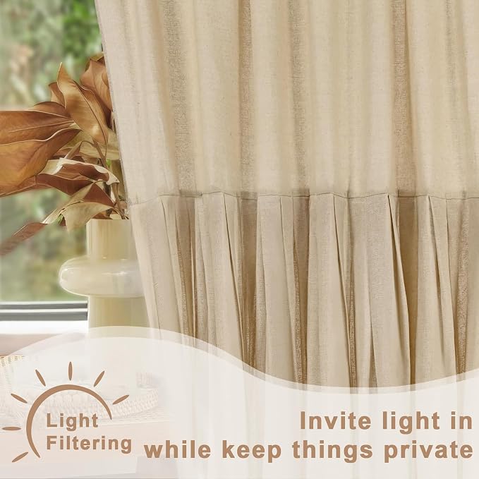 Likiyol Linen Valances for Windows Farmhouse Window Valances with Ruffle Rustic Country Light Filtering Kitchen Valance Curtains Rod Pocket Valance for Bathroom Cafe, Linen, 52" W X 18" L - Image 3