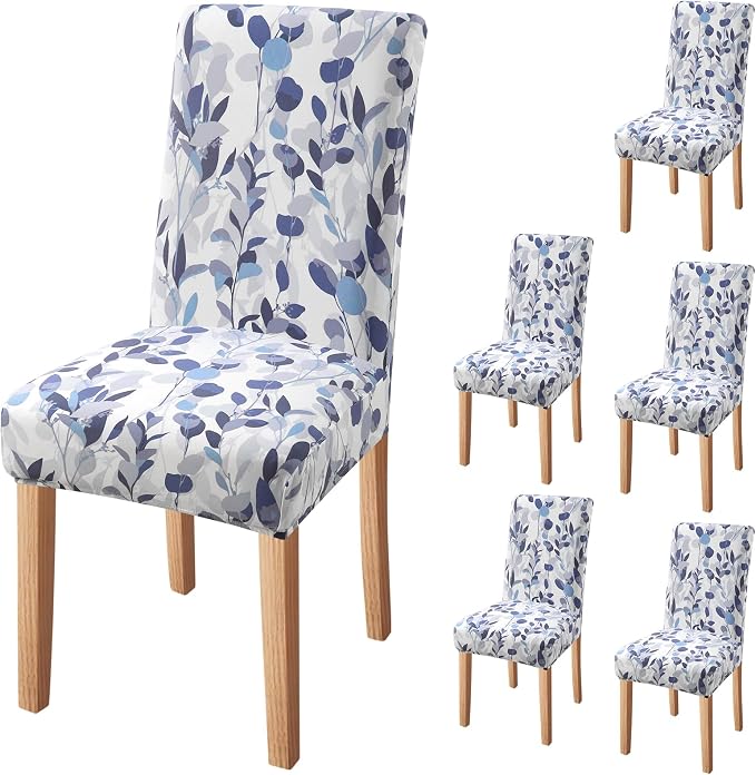 Fuloon Chair Covers for Dining Room 6 Pack, Printed Stretch Dining Slipcovers, Washable Kitchen Slip Covers for Parson Chair, Watercolor Leaves Printed, Set of 6 by Fuloon