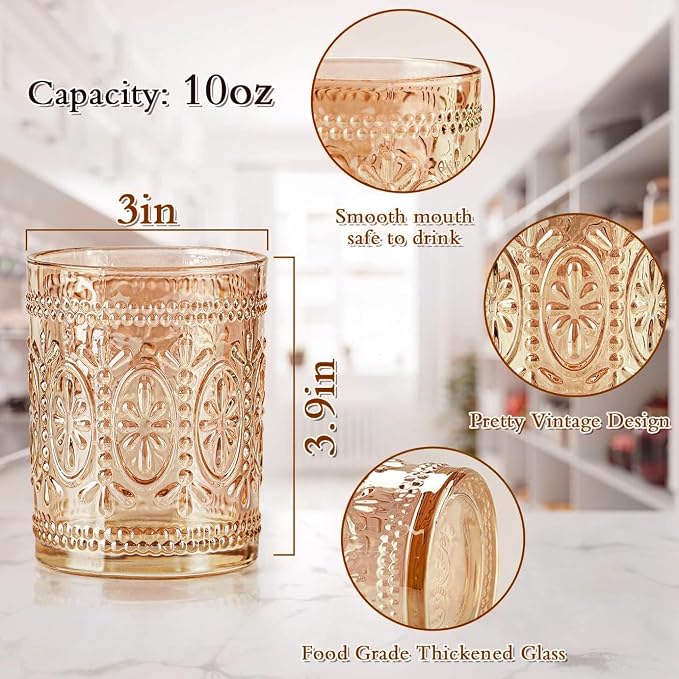 Darlion Amber Glassware, Vintage Drinking Glasses, 10oz Amber Glass Cups | Food Grade Glass, Lead-Free Glass, Durable&Sturdy, Vintage Decoration - Image 2