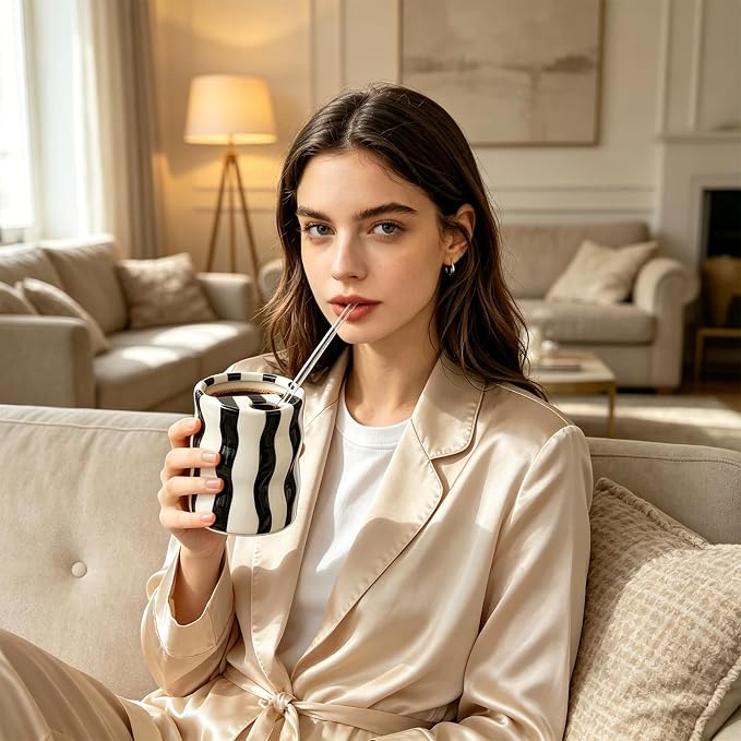 Espresso Cups Ceramic Coffee Mug Series European Striped Dot Coffee Cup And Saucer Mug Cake Plate Afternoon Tea Set Tea Cup And Saucer (Black 3) - Image 7