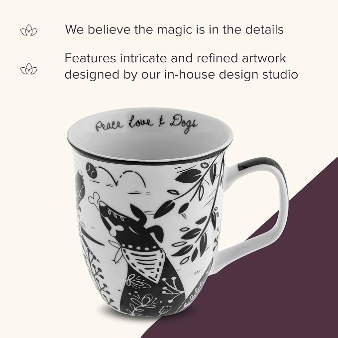 Karma Gifts 16 oz Black and White Boho Mug Dog - Cute Coffee and Tea Mug - Ceramic Coffee Mugs for Women and Men - Image 4