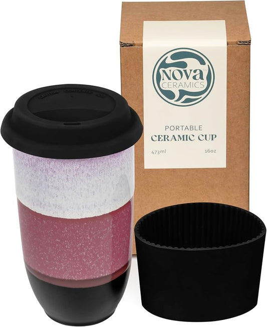 NOVA CERAMICS Coffee Travel Mug – Reusable Coffee Cup – Microwave & Dishwasher Safe Coffee Green Tumbler - Gifts For Women Men Him Her – 16oz – Eclipse by NovaCeramics