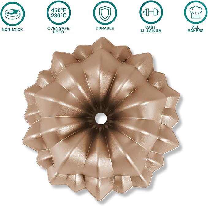 Baker's Secret Fluted Cake Pan, Cake Pans, Novelty Cake Pan, Die Cast Aluminum Cake Pans, 2 Layers Non-stick Coating, Novelty Cake Pan - The Cast Aluminum Collection (Cascade) - Image 3