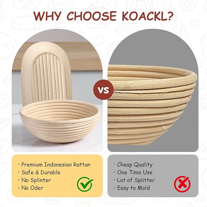 Sourdough Starter Kit, 9" Round & 10" Oval Sourdough Bread Baking Supplies Banneton Proofing Bread Baskets Set, Sourdough Tools Kit for Beginner and Professional Bakers, Bread Making Tools