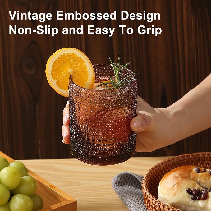 ZMOWIPDL 12oz & 15oz Hobnail Drinking Glasses,Purple Glass Cups Set of 8 | Vintage Highball Glassware，Kitchen Drinkware，Embossed Water Tumbler,for Beer,Cocktail,Whiskey,Juice,Various Mixed Drinks - Image 6