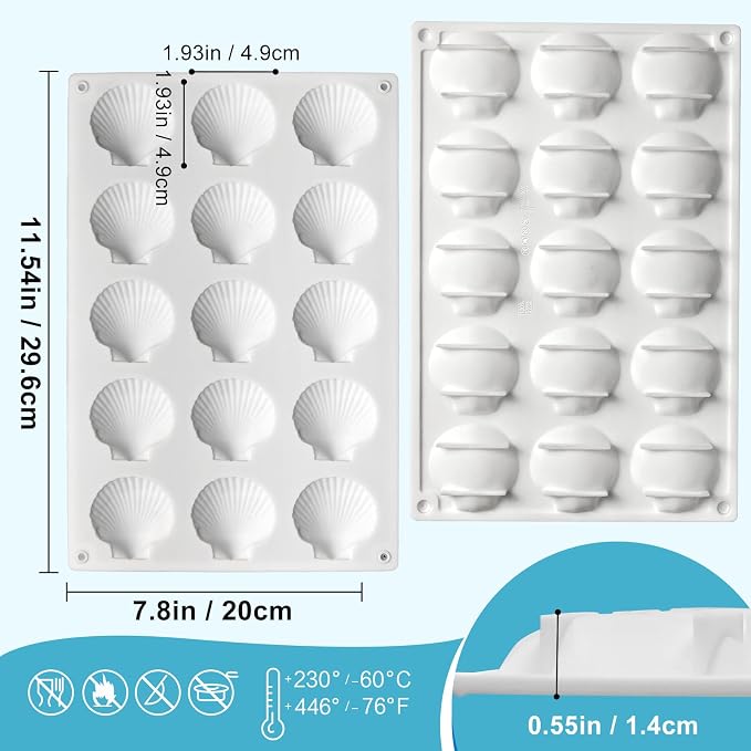 15-Cavity Silicone Seashell Mold, Shell Shaped Chocolate Molds | Non-Stick Marine Theme Molds for Biscuit Baking Cake Decora Resin Jewelry Making Candle Soap-Reusable Shell Mold (White) - Image 2