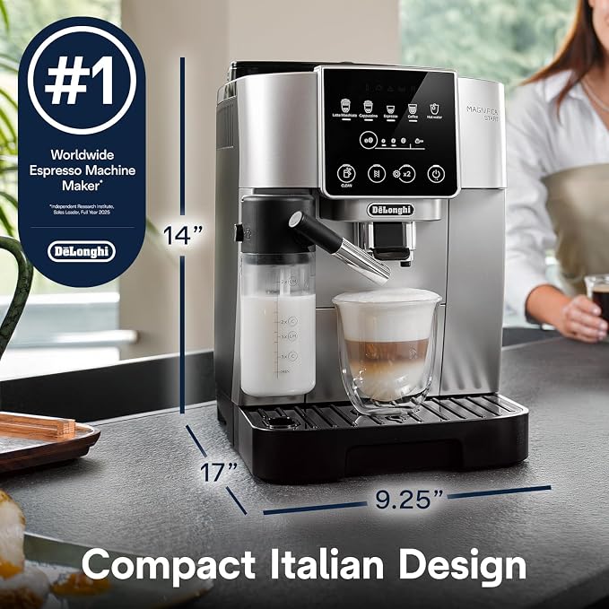 De'Longhi Magnifica Start Automatic Espresso Machine, Milk Frother, Silver | #1 Worldwide Espresso Machine Maker, Hot/Iced, Built-In Grinder, 13 Grind Settings, 5 One Touch Recipes - Image 6