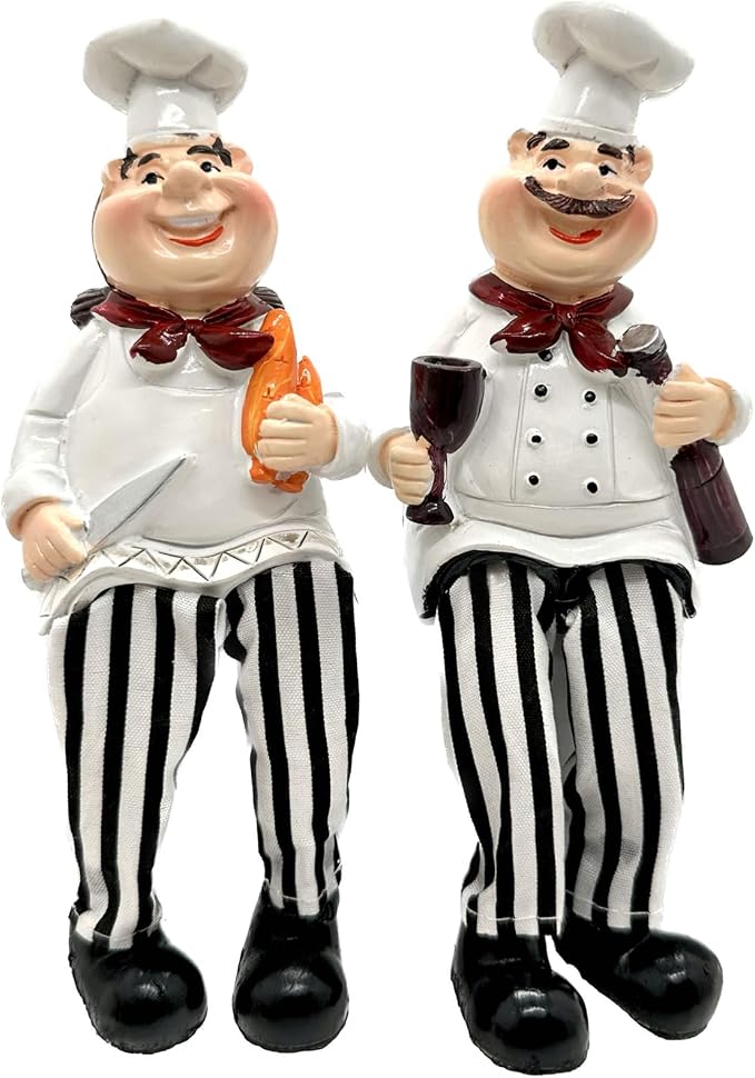 KiaoTime Set of 2 Home Kitchen Decor Chef Figurines Bread & Wine with Dangling Legs Shelf Sitters Figurine Statue for Kitchen Shelves, Cupboard, Countertop Display, Windowsill by KiaoTime