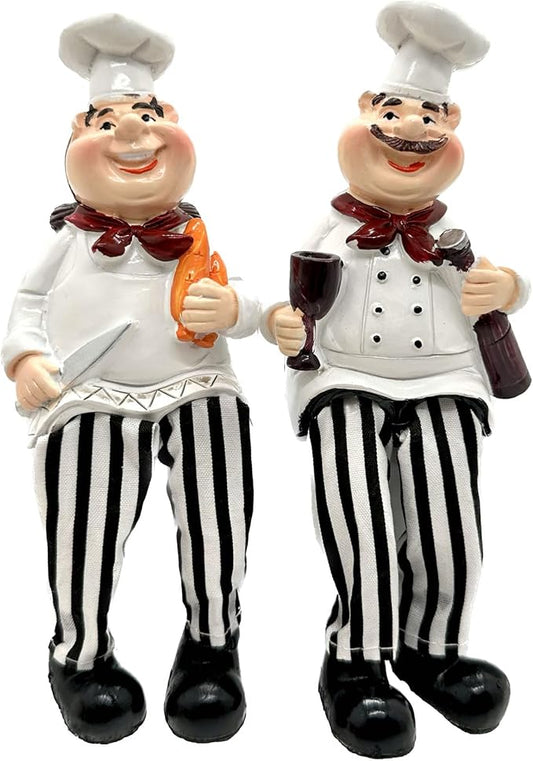 KiaoTime Set of 2 Home Kitchen Decor Chef Figurines Bread & Wine with Dangling Legs Shelf Sitters Figurine Statue for Kitchen Shelves, Cupboard, Countertop Display, Windowsill by KiaoTime