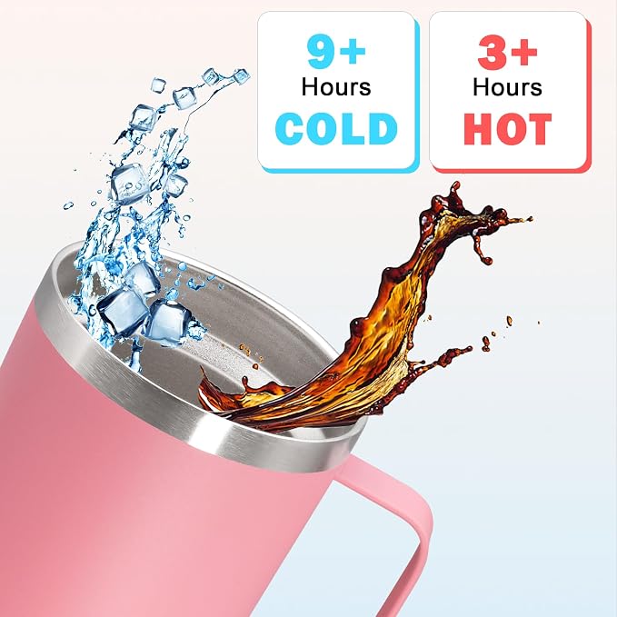 20 oz Tumbler with Handle and Lid Insulated Travel Coffee Mug Pink 12P | Stainless Steel Tumbler, coffee tumbler with handle,Spill Proof Double Wall Vacuum Tumbler Cup Keep Drink Hot & Cold - Image 4