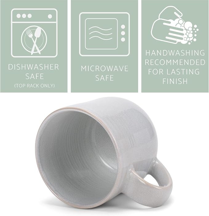 Elanze Designs Glossy Reactive Glaze Large 17 Fluid Ounce Everyday Kitchen Food Grade Ceramic Stoneware Coffee Mug Cup with Comfort Curved Handles, Set of 4, Pale Grey - Image 4