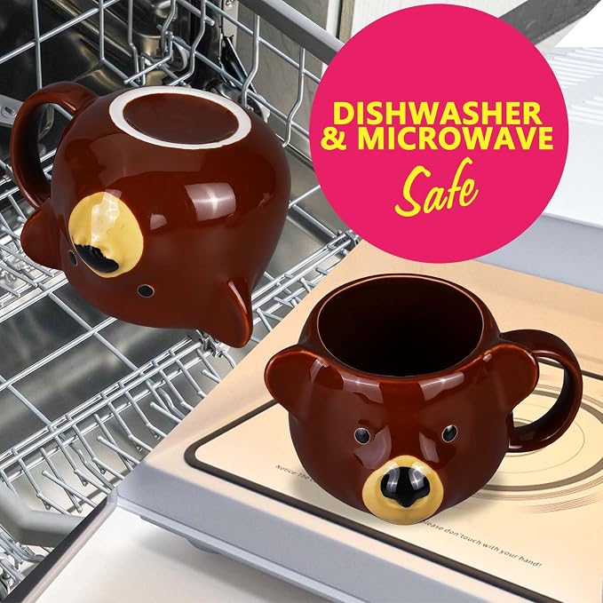 Bear Mug 14 oz Ceramic Coffee Mug 3D Porcelain Tea Cup for Women & Men - Kawaii Bear Gifts for Christmas, Housewarming, Birthday - Brown - Image 4