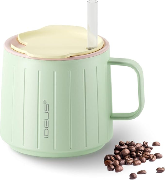 Ideus 14 oz Insulated Coffee Mug with Handle and Lid, Double Wall Stainless Steel Vacuum Thermal Coffee Mug, Travel Coffee Cup for Home and Office, Mint Green by IDEUS