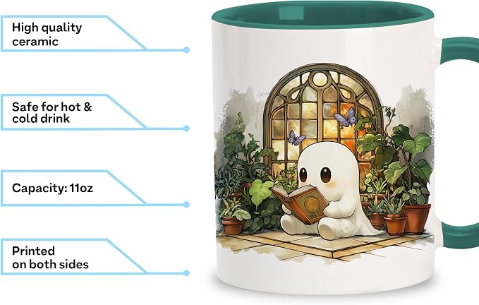 Hyturtle Cute Ghost Reading Mug Gifts for Readers on Birthday, Halloween | Book Lover Mug, Plant Lover Gifts For Women, Premium 11oz ceramic mug, Vivid durable double-sided print, Comfort grip handle - Image 6