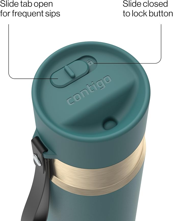 Contigo AutoSeal 24 oz Stainless Steel Vacuum-Insulated Water Bottle with Leakproof Push-Button Spout & Lock, Carry Strap, BPA-Free & Lead-Free, Dishwasher Safe - Image 3
