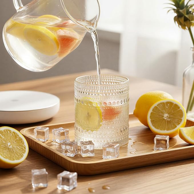 Moretoes Cocktail Glasses10 OZ Hobnail Drinking Glasses Set of 6 | Vintage Whiskey Glassware, Textured Glass Cups Bubble Glasses Water Glasses Old Fashion Jupiter Glasses Set (Clear) - Image 4