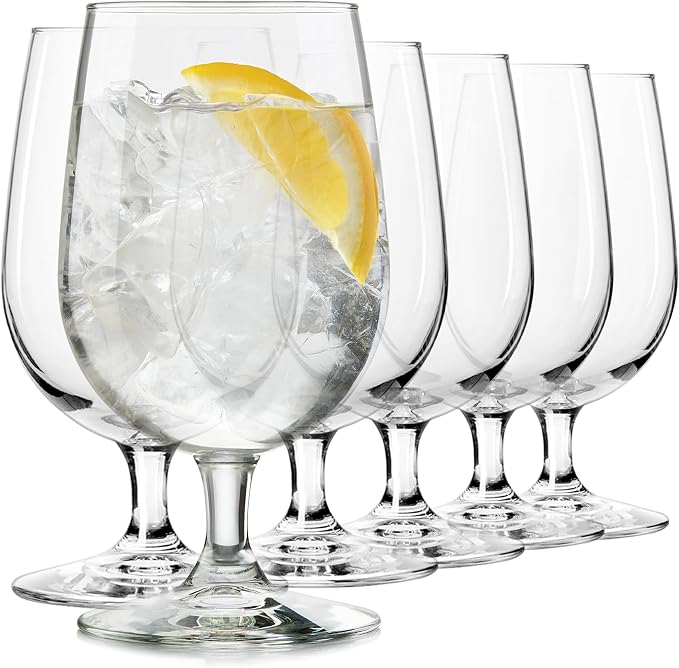 Libbey Entertaining Essentials Stemmed Water Glasses, Clear Multi-Purpose Water Goblet Set of 6, Dishwasher Safe 16 oz Goblet Glasses for Parties by Libbey