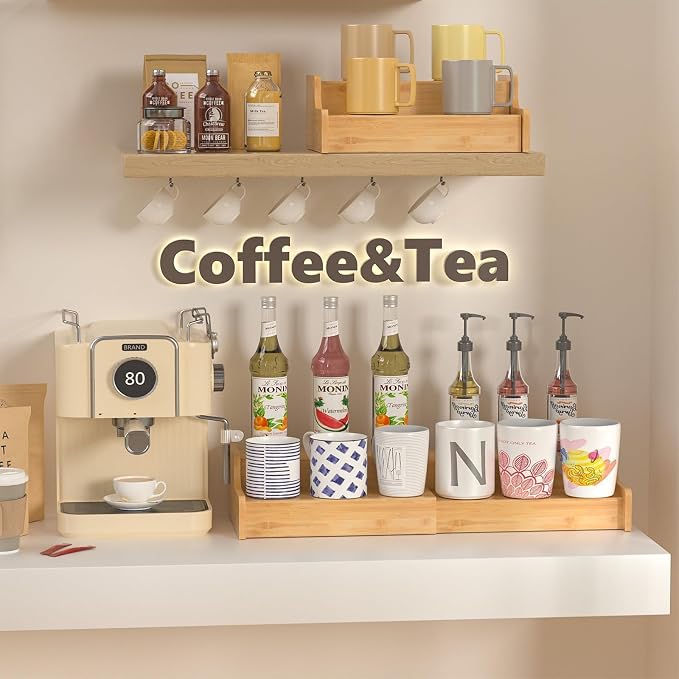 Hongtamoya 2-Tier Expandable Bamboo Coffee Mug Holder, Mug Organizer for Kitchen Cabinets, Mug Cup Rack, Multi-Functional Cup Holder Shelf, Coffee Bar Organizer, Home - Image 5