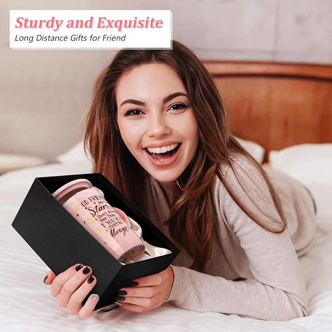 Best Friend Birthday Gifts for Women, Valentines Friendship Gifts for Women | Good Friends are Like Stars - Funny 14Oz Pink Ceramic Gold Print Mug, Presents for BFF, Sisters, Besties, Nice Gift Boxed - Image 5