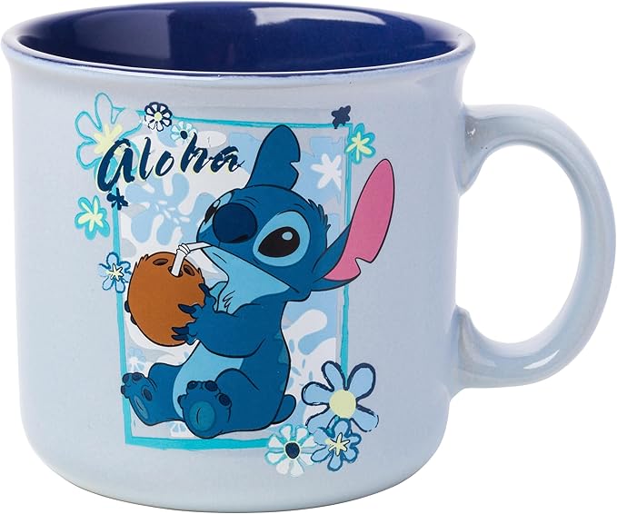 Silver Buffalo Disney Lilo and Stitch Aloha Vibes, Ceramic Camper Mug, 20oz | Coconut Tropical Floral, 0.59 Liters by SilverBuffalo