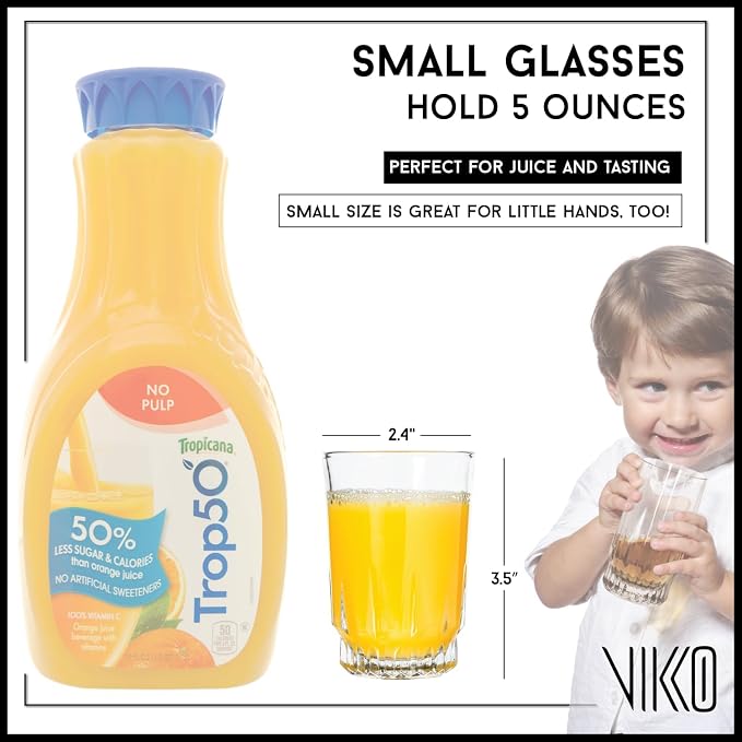 Vikko SMALL Juice Glasses Cup, Heavy Base Glassware, 5 Ounce Clear Glass Tumbler, 2.4 Inches Wide by 3.5 Inches High, Orange Juice, Water, Kids Glass Drinking Glasses for Tasting - Image 2