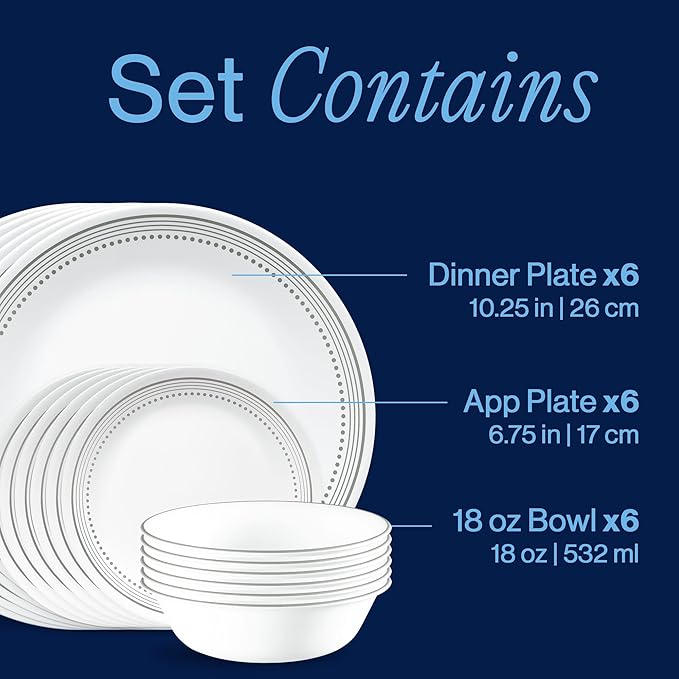 Corelle Vitrelle 18-Piece Service for 6 Dinnerware Set Triple Layer Glass and Chip Resistant, Lightweight Round Plates and Bowls Set, Mystic Gray - Image 3