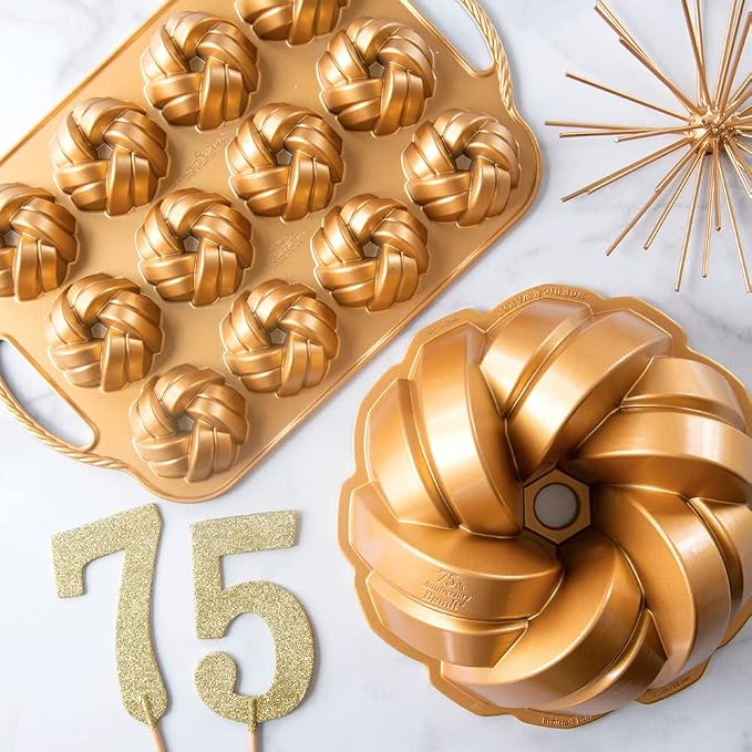 Nordic Ware NW 95577 75th Anniversary Braided Rope Bundt Cake Pan, Gold 12 Cup Capacity - Image 14