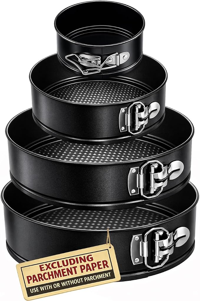 4 Pack Springform Pan Set 4, 7, 9,10 Inch Nonstick Baking Mold Cheesecakes | Nonstick Round Tin Leakproof Removable Bottom Bakeware for Cake Pie Pizza and Quiches Carbon Steel and Non-stick Coating by Tellshun