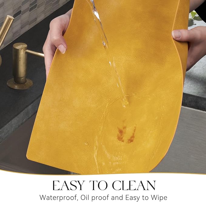 MOSAYT Vinyl Placemats Set of 12-12 X 17 Inch - Faux Leather 100% Waterproof Oil-Proof Wipeable PU Place Mats, Heat Resistant Reversible Table Mats for Kitchen, Dining, Outdoor, Yellow - Image 4