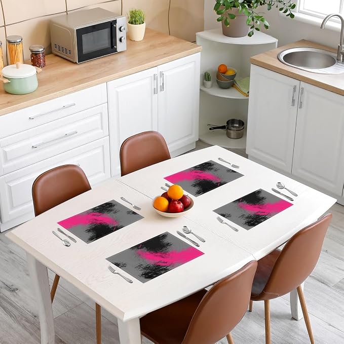 Feelyou Hot Pink Grey Black Placemats Set of 4 18"x12" Kids Abstract Placemat for Kitchen Dining Table Decor Indoor Outdoor for Boys Geometric Table Place Mats, Modern Art Luxury - Image 3