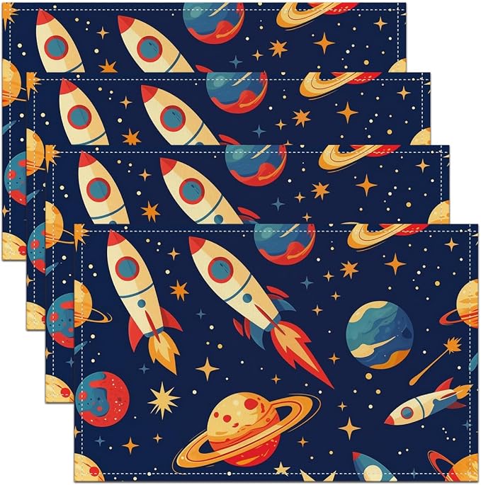 Feelyou Solar System Placemats Set of 4 12"x18" Outer Space Placemats for Dining Table Indoor Outdoor Kitchen Outer Space Table Mats Placemat Universe Planets Decor Table Place Mats Galaxy by Feelyou