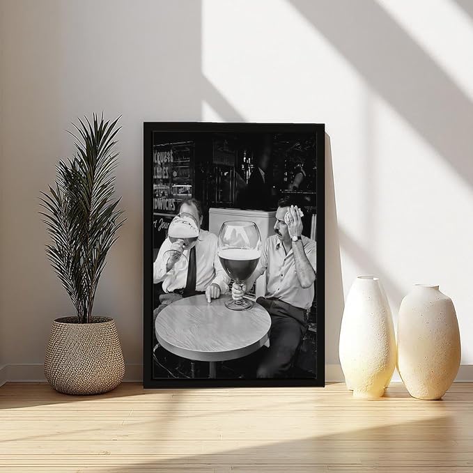 UXCBIA Men Drinking Large Beers, Vintage Black And White, Man Cave Decor Poster Canvas Poster Bedroom Decor Sports Landscape Office Room Decor Gift Black Frame 20x30in(50x75cm) - Image 6