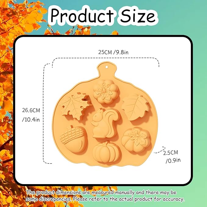 2 Pcs Fall Silicone Molds for Chocolate 3D Halloween Thanksgiving Candy Molds Fall Maple Leaf Pumpkin Squirrel Hazelnut Molds for Baking Making Chocolate Dessert Gummy Jelly Cupcake Topper Decoration