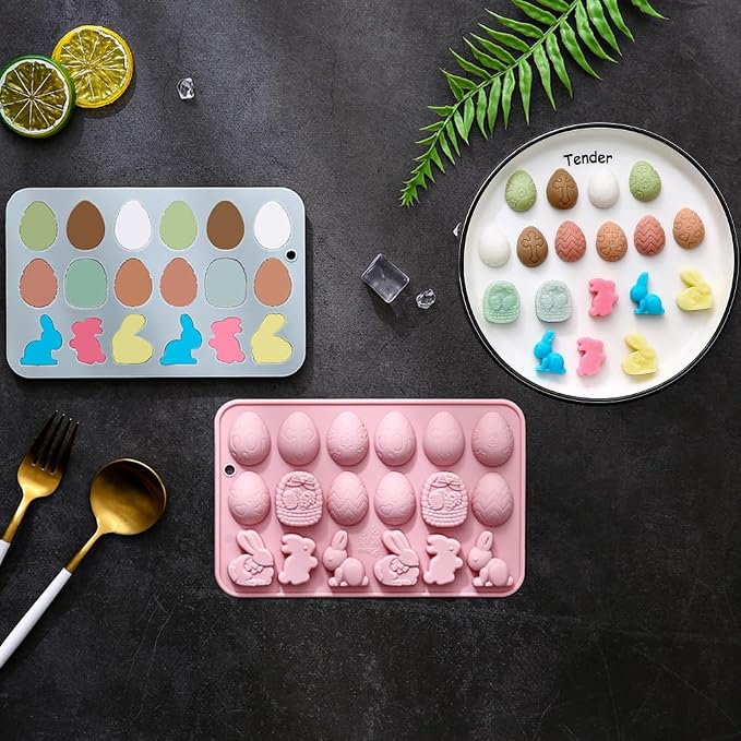 2 Pack Easter Gummy Chocolate Molds 18 Cavities Egg Rabbit Candy Mould Tray Baking Tools for Chocolate Cake Dessert Candy Mousse Pastry Handmade Soap Cupcake Topper Crayons - Image 8