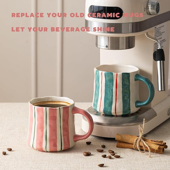 Stripe Ceramic Coffee Mugs, 12oz Vibrant Striped Red and Green Alternating Design Cute Mugs, Dishwasher & Microwave Safe Cups for Coffee, Tea, and Cocoa, Perfect for Daily Brews tea or coffee - Image 5