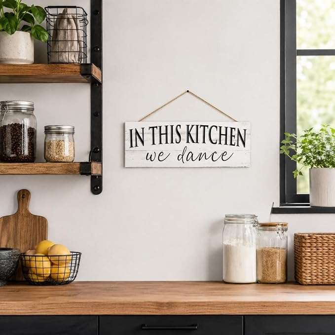 Farmhouse Themed Kitchen Signs: Rustic Kitchen Decor Canvas Print Decoration with Funny Quotes "In this Kitchen, we dance" - Vintage Decorative Wall Plaque for Home 6" x 14.5" - Image 5