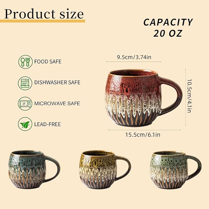 Large Ceramic Coffee Mug - 20oz Big Tea Cup, Red, Set of 4 | Large Tea Mug, Microwave Safe, Dishwasher Safe - Image 2