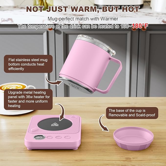Felibeaco Coffee Mug Warmer & Mug Set for Desk, Smart Coffee Cup Warmer with 16oz Heated Mug, Cup Heater with Auto Shut Off for Office/Home, Coffee Gifts for Women/Men/Dad on Father‘s Day, Purple - Image 2